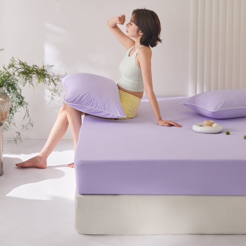 Σετ σεντόνια από νάιλον με αίσθηση ice-silk για μονό κρεβάτι — μονόχρωμο, μινιμαλιστικό τρίπτυχο με μαξιλαροθήκες