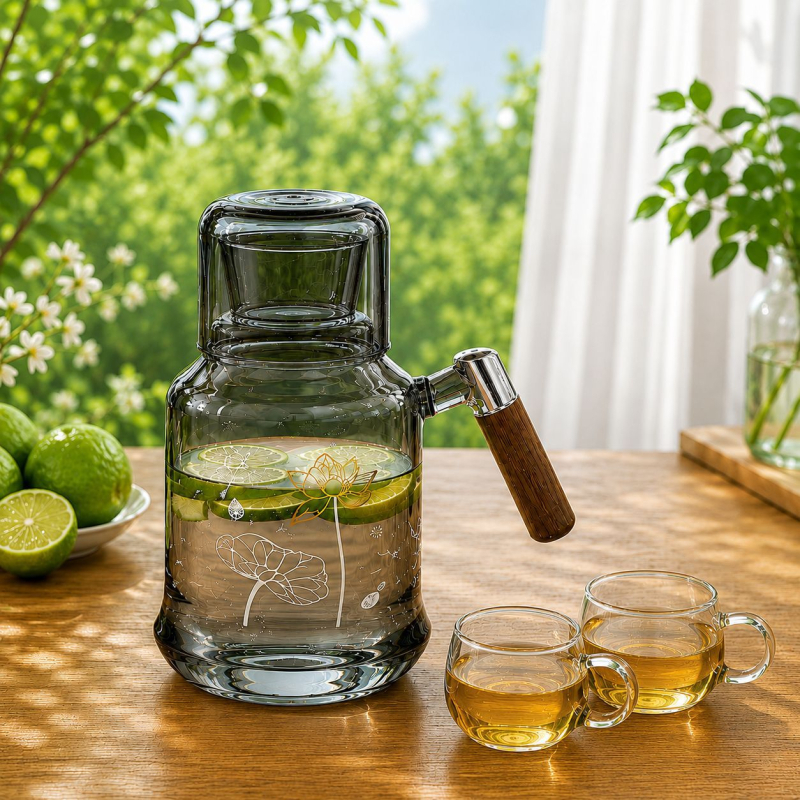 Nagy kapacitású, hőálló boroszilikát üvegből készült teáskanna, otthoni és éttermi használatra, gyümölcs-tea kanna