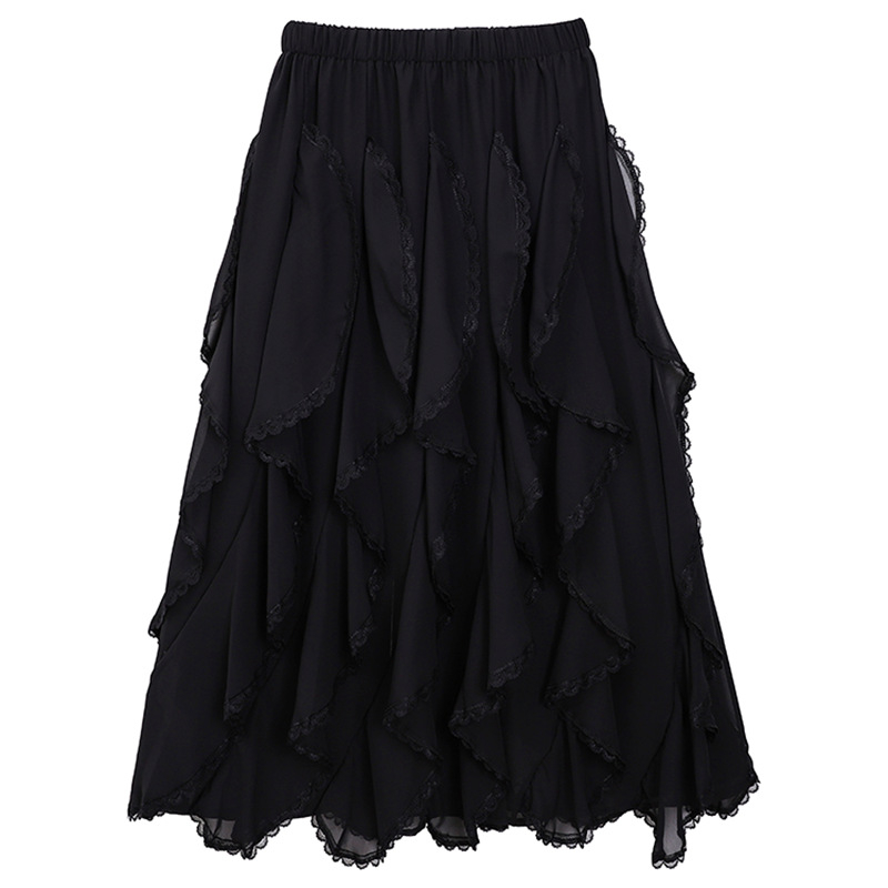 Γυναικεία φούστα μίντι από chiffon, ντραπέ με ρέουλη σιλουέτα, μονόχρωμη, καλοκαιρινή συλλογή 2025