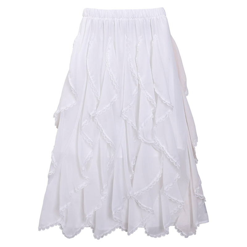 Γυναικεία φούστα μίντι από chiffon, ντραπέ με ρέουλη σιλουέτα, μονόχρωμη, καλοκαιρινή συλλογή 2025