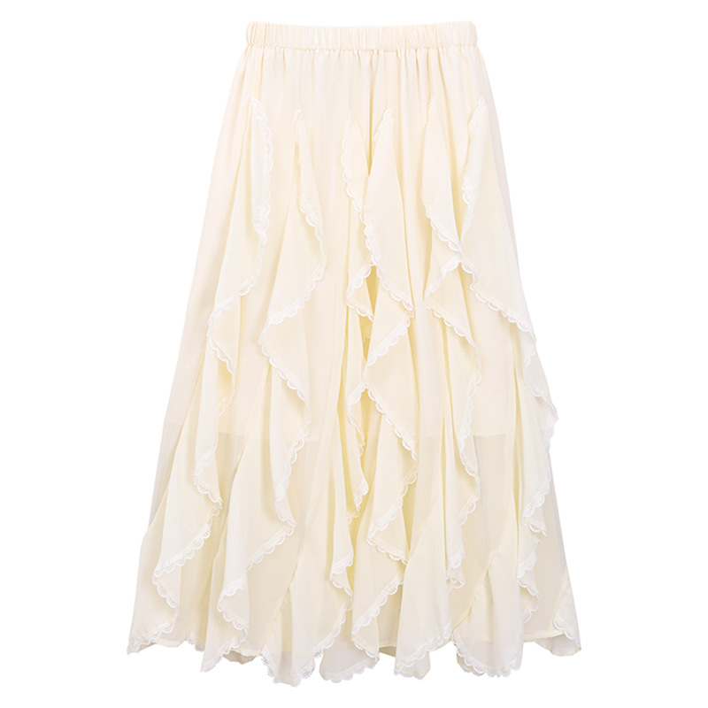 Γυναικεία φούστα μίντι από chiffon, ντραπέ με ρέουλη σιλουέτα, μονόχρωμη, καλοκαιρινή συλλογή 2025