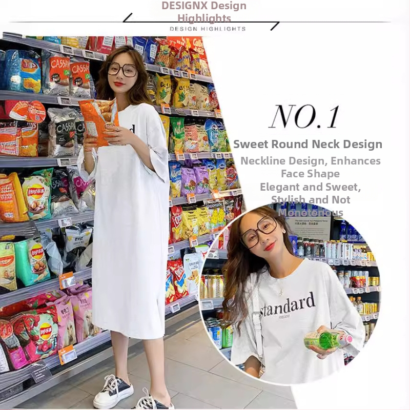 Καλοκαιρινό φόρεμα σε κορεάτικο στυλ, φαρδιά γραμμή, κοντό μανίκι, εκτύπωση, πλευρική σχισμή, midi μήκος, για γυναίκες