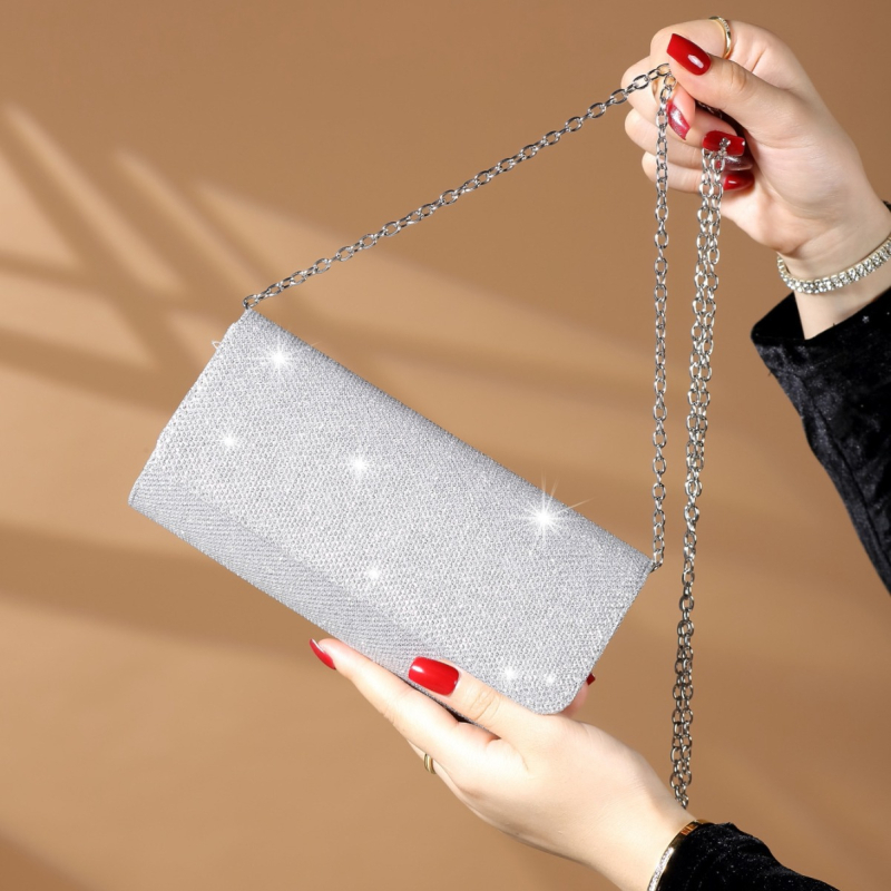 PVC μίνι τσάντα clutch με αλυσίδα – λαμπερή βραδινή τσάντα για πάρτι