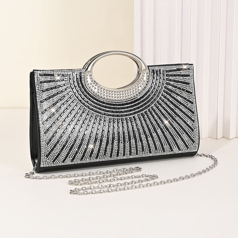 2025 ρετρό clutch με δαχτυλίδι και στρας, υφή υψηλής ποιότητας για βραδινή εμφάνιση