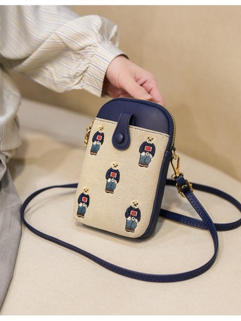 Τσαντάκι κινητού με καρτούν αρκούδα, crossbody, 2025 άνοιξη-καλοκαίρι, γλυκό και ευέλικτο, σχέδιο με χρωματικά μπλοκ