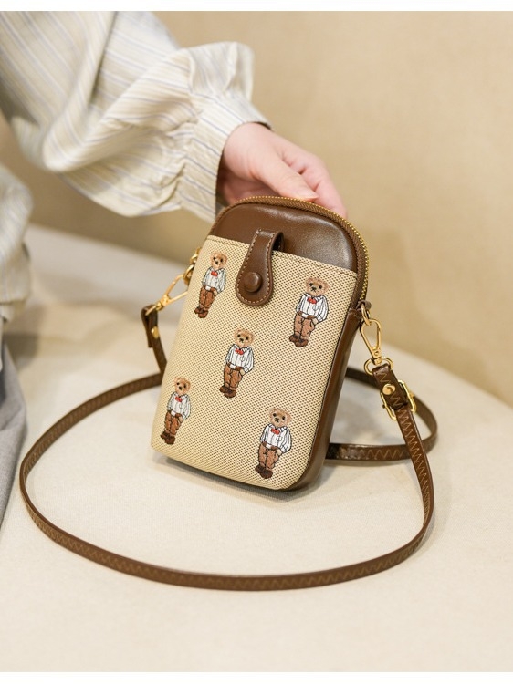 Τσαντάκι κινητού με καρτούν αρκούδα, crossbody, 2025 άνοιξη-καλοκαίρι, γλυκό και ευέλικτο, σχέδιο με χρωματικά μπλοκ