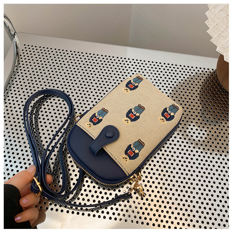 Τσαντάκι κινητού με καρτούν αρκούδα, crossbody, 2025 άνοιξη-καλοκαίρι, γλυκό και ευέλικτο, σχέδιο με χρωματικά μπλοκ
