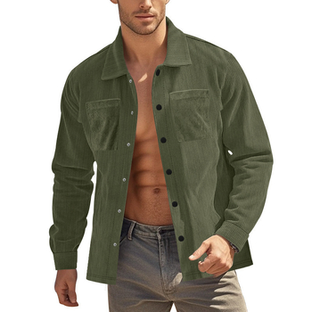 Ανδρικό πουκάμισο από corduroy, μακριά μανίκια, casual εξωτερικό με στυλ cardigan, άνετη γραμμή, φθινοπωρινό/χειμερινό 2024