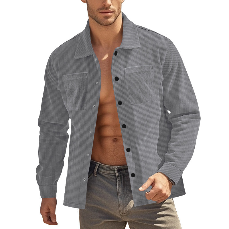 Ανδρικό πουκάμισο από corduroy, μακριά μανίκια, casual εξωτερικό με στυλ cardigan, άνετη γραμμή, φθινοπωρινό/χειμερινό 2024
