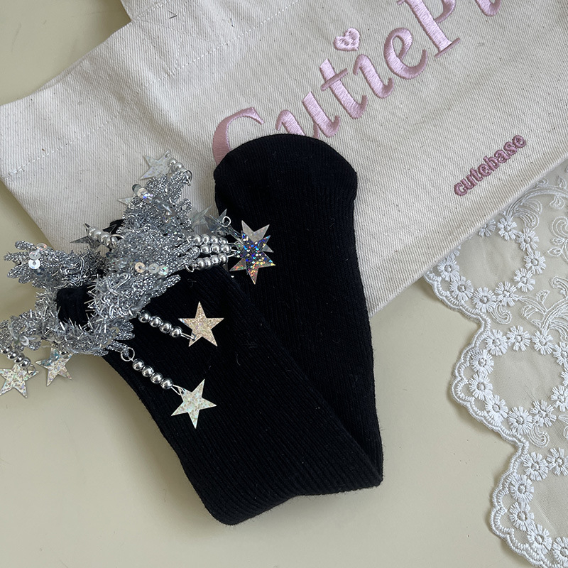 Șosete pentru fete, lungime medie, primăvară-toamnă, tricot Jacquard, bumbac combed, culoare solidă, pentru 3–8 ani
