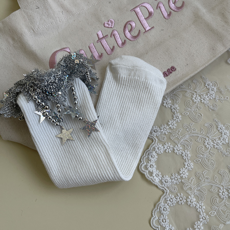 Șosete pentru fete, lungime medie, primăvară-toamnă, tricot Jacquard, bumbac combed, culoare solidă, pentru 3–8 ani
