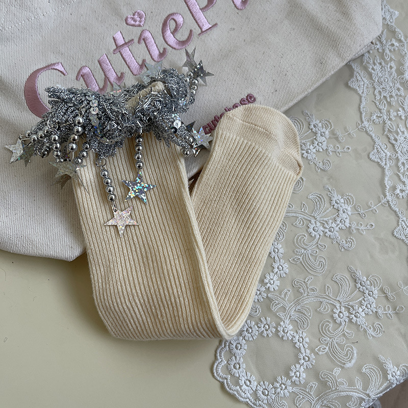 Șosete pentru fete, lungime medie, primăvară-toamnă, tricot Jacquard, bumbac combed, culoare solidă, pentru 3–8 ani