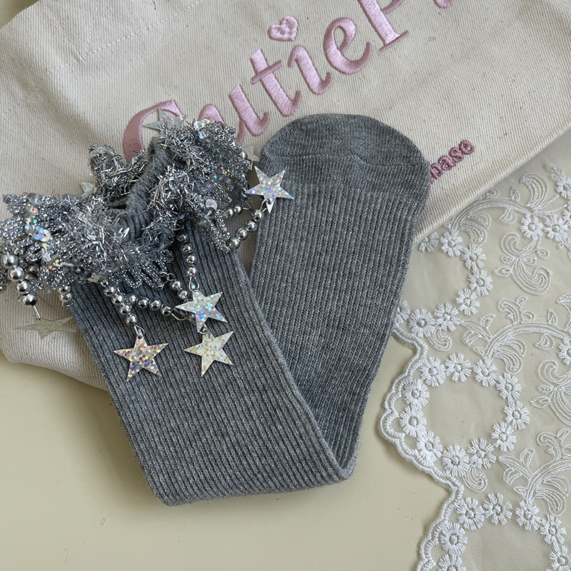 Șosete pentru fete, lungime medie, primăvară-toamnă, tricot Jacquard, bumbac combed, culoare solidă, pentru 3–8 ani