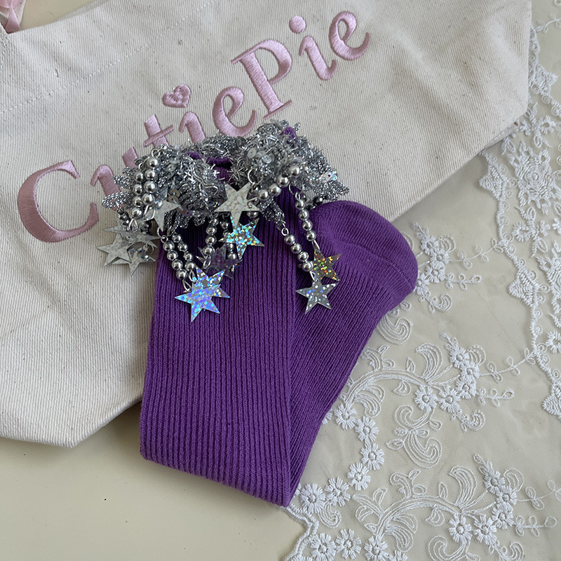 Șosete pentru fete, lungime medie, primăvară-toamnă, tricot Jacquard, bumbac combed, culoare solidă, pentru 3–8 ani