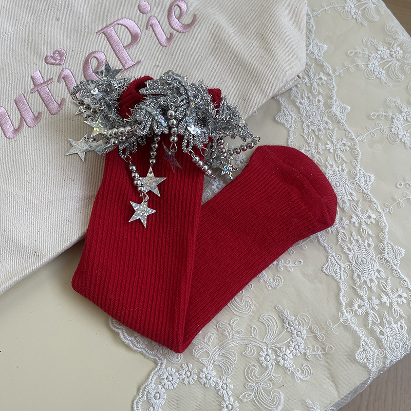 Șosete pentru fete, lungime medie, primăvară-toamnă, tricot Jacquard, bumbac combed, culoare solidă, pentru 3–8 ani