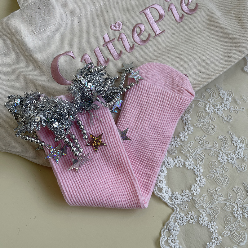 Șosete pentru fete, lungime medie, primăvară-toamnă, tricot Jacquard, bumbac combed, culoare solidă, pentru 3–8 ani