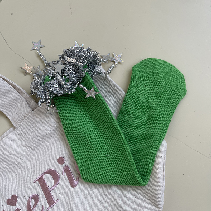 Șosete pentru fete, lungime medie, primăvară-toamnă, tricot Jacquard, bumbac combed, culoare solidă, pentru 3–8 ani