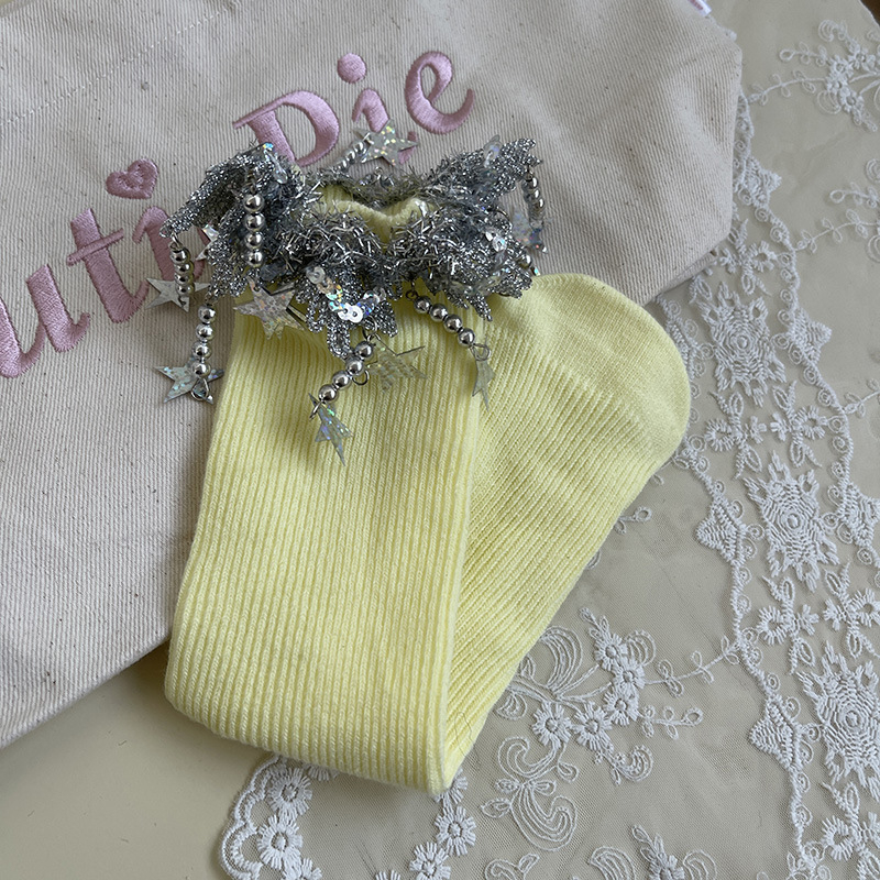 Șosete pentru fete, lungime medie, primăvară-toamnă, tricot Jacquard, bumbac combed, culoare solidă, pentru 3–8 ani