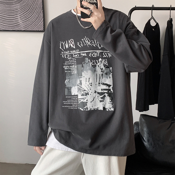 Ανδρικό μακρυμάνικο T‑shirt, χονγκκόγκ στυλ, αμερικανικό ρετρό look, χαλαρή γραμμή, κυκλικό λαιμό