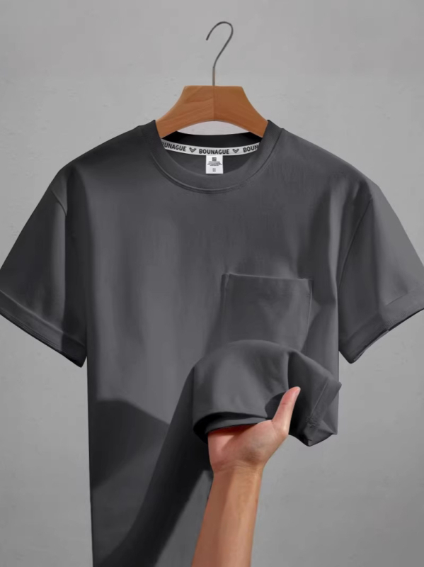 Λευκό T‑shirt με τσέπη, κοντό μανίκι, unisex, άνετη γραμμή, καλοκαίρι, βαμβάκι