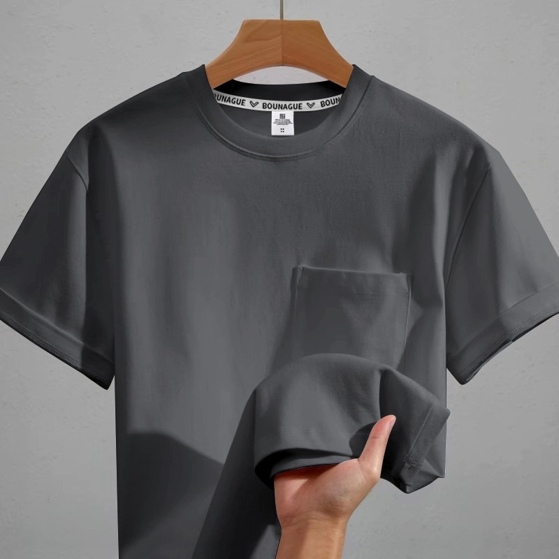 Λευκό T‑shirt με τσέπη, κοντό μανίκι, unisex, άνετη γραμμή, καλοκαίρι, βαμβάκι
