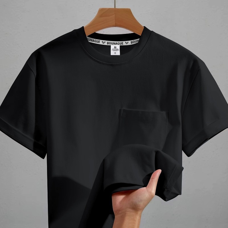 Λευκό T‑shirt με τσέπη, κοντό μανίκι, unisex, άνετη γραμμή, καλοκαίρι, βαμβάκι