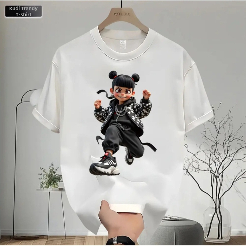 Letné bavlnené tričko s krátkym rukávom a potlačou Nezha, unisex ležérny top