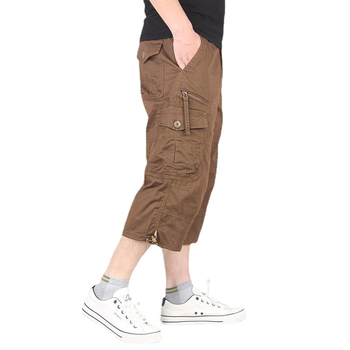 Ανδρικά χαλαρά cargo shorts από ελαφρύ βαμβάκι, μέχρι το γόνατο