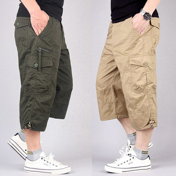 Ανδρικά χαλαρά cargo shorts από ελαφρύ βαμβάκι, μέχρι το γόνατο