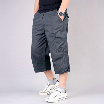 Ανδρικά χαλαρά cargo shorts από ελαφρύ βαμβάκι, μέχρι το γόνατο