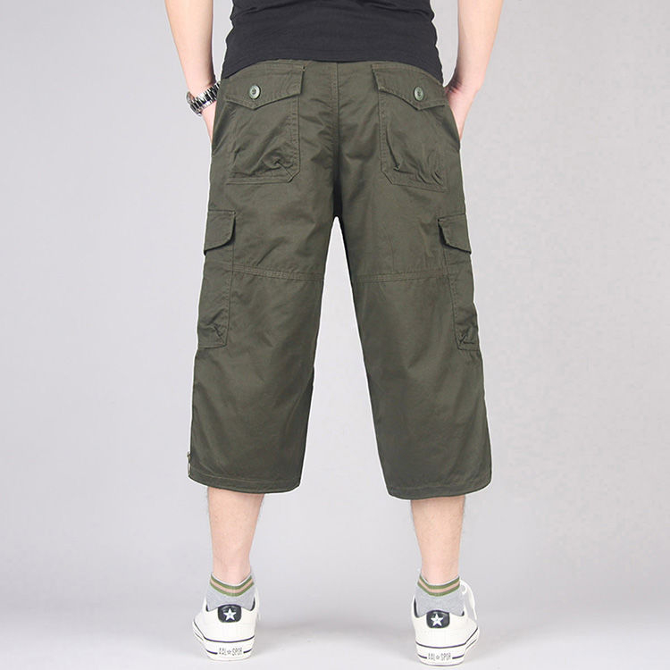 Ανδρικά χαλαρά cargo shorts από ελαφρύ βαμβάκι, μέχρι το γόνατο