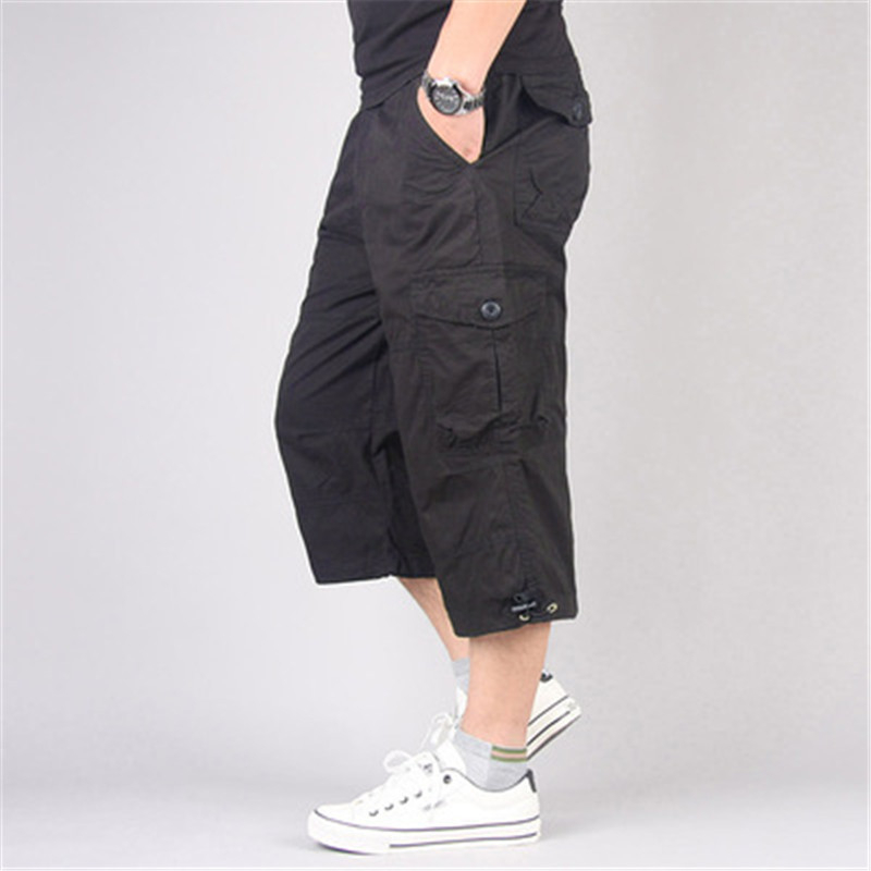 Ανδρικά χαλαρά cargo shorts από ελαφρύ βαμβάκι, μέχρι το γόνατο