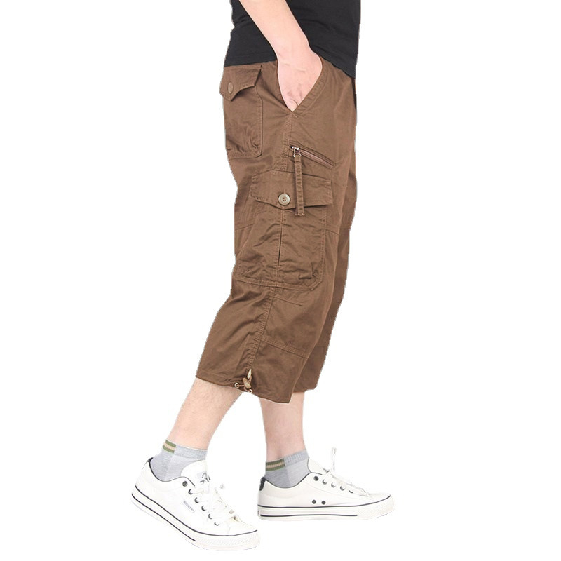 Ανδρικά χαλαρά cargo shorts από ελαφρύ βαμβάκι, μέχρι το γόνατο
