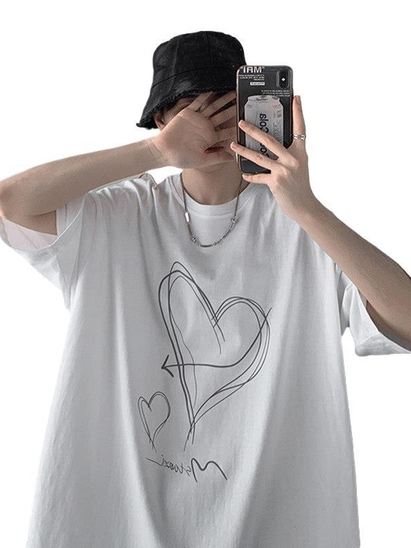 Αντρική κοντομάνικη T‑shirt σε Hong Kong style, καλοκαιρινή, άνετη και χαλαρή γραμμή, casual και μοντέρνο, φρέσκια αίσθηση