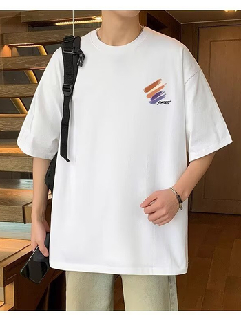Ανδρικό κοντομάνικο T-shirt από βαμβάκι για το καλοκαίρι, στυλ Χονγκ Κονγκ, άνετη γραμμή, στρογγυλός λαιμός, κοντό μανίκι