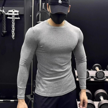 Ανδρικό T‑shirt με μυϊκό στενό κόψιμο, μακριά μανίκια, στρογγυλή λαιμόκοψη, αθλητικό ένδυμα για τρέξιμο και γυμναστική, ελαστικό
