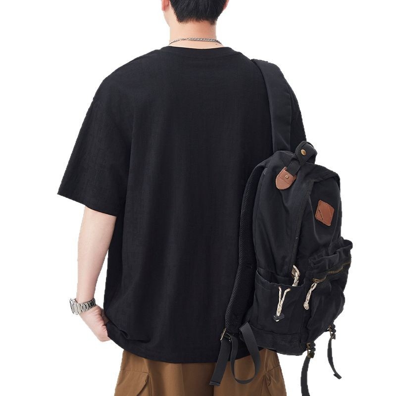 Μοντέρνο μονόχρωμο ανδρικό T‑shirt με κοντά μανίκια, χαλαρή γραμμή, στρογγυλός λαιμός, Plus size, καλοκαίρι 2025