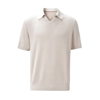 Ανδρικό polo από ice silk, κοντό μανίκι, V-λαιμόκοψη, διάτρητο πλέγμα, διαπνοή και αντοχή στις ζάρες για καλοκαίρι επαγγελματικό casual.