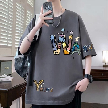 Dilonshi ανδρικό βαρέως τύπου κοντομάνικο T-shirt, καλοκαίρι 2026, αμερικανικό στυλ, χαλαρή γραμμή, 100% βαμβάκι