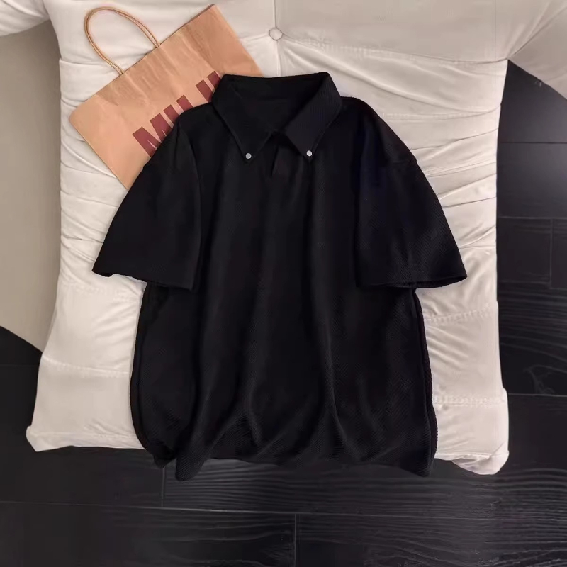 Γκρι πόλο από twill με ίσιων ώμων, κοντά μανίκια, καλοκαίρι, καθαρή γραμμή, γιακά πόλο