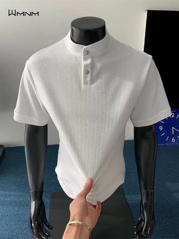 Cleanfit 2026 καλοκαίρι ανδρικό πόλο με λαιμό Henley, κοντό μανίκι, μονόχρωμο, ιαπωνικού στυλ