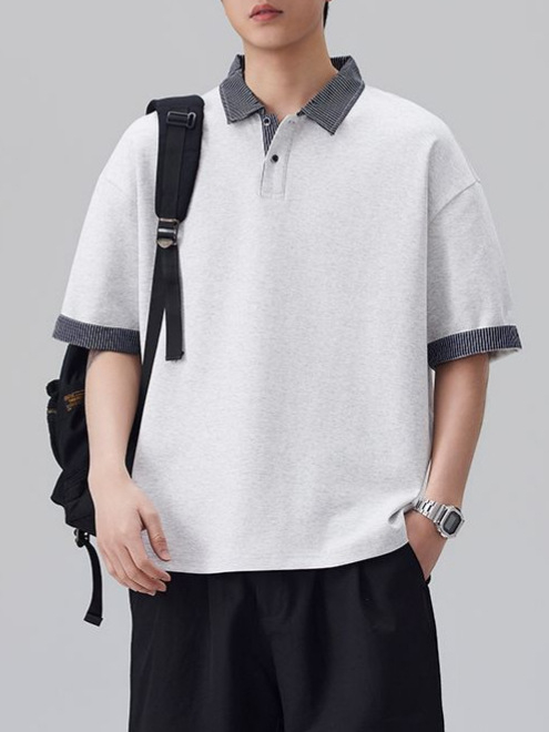 Danbaoni | Ανδρικό πόλο με color-block, καλοκαιρινό ιαπωνικό casual στυλ, χαλαρή γραμμή, κοντομάνικο τοπ.