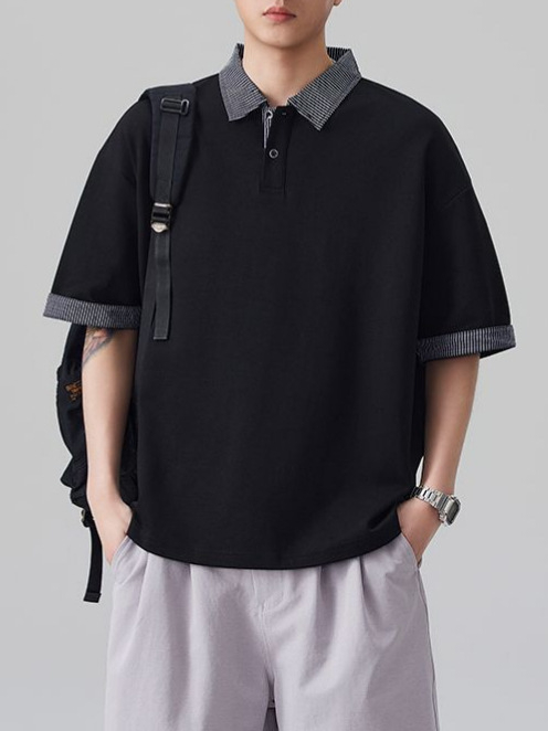 Danbaoni | Ανδρικό πόλο με color-block, καλοκαιρινό ιαπωνικό casual στυλ, χαλαρή γραμμή, κοντομάνικο τοπ.