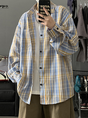 Ανδρικό βαρύ καρό πουκάμισο, 2025 νέα μόδα, street style, φαρδιά γραμμή, μακρυμάνικο πουκάμισο-ζακέτα