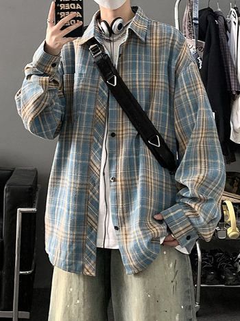 Ανδρικό βαρύ καρό πουκάμισο, 2025 νέα μόδα, street style, φαρδιά γραμμή, μακρυμάνικο πουκάμισο-ζακέτα