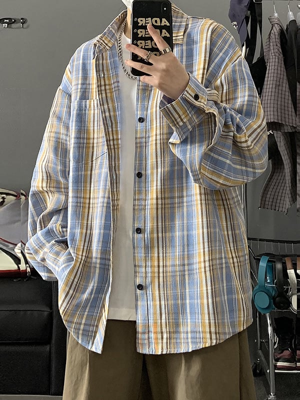 Ανδρικό βαρύ καρό πουκάμισο, 2025 νέα μόδα, street style, φαρδιά γραμμή, μακρυμάνικο πουκάμισο-ζακέτα