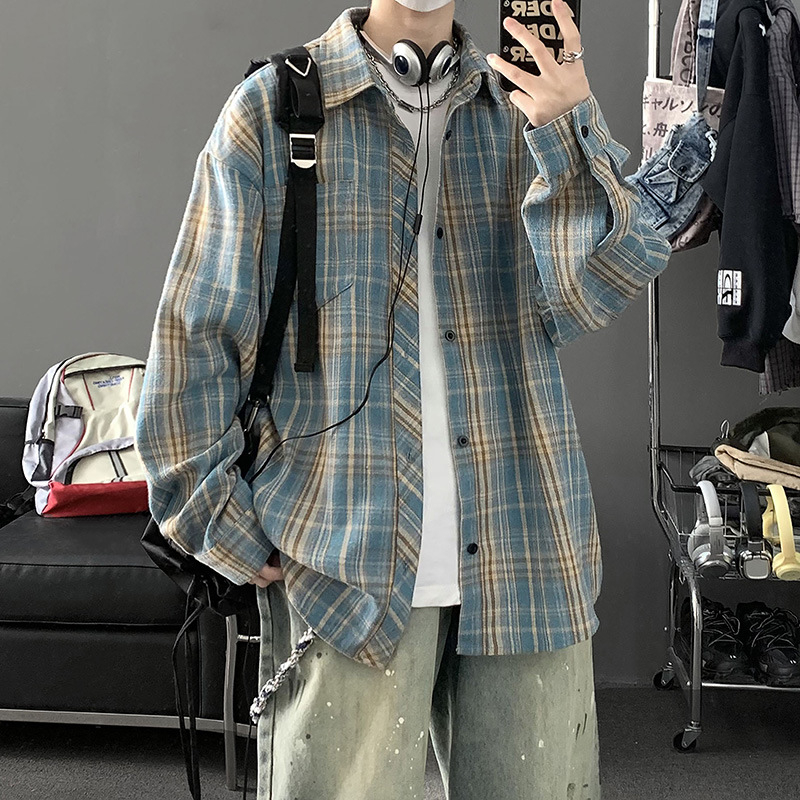 Ανδρικό βαρύ καρό πουκάμισο, 2025 νέα μόδα, street style, φαρδιά γραμμή, μακρυμάνικο πουκάμισο-ζακέτα
