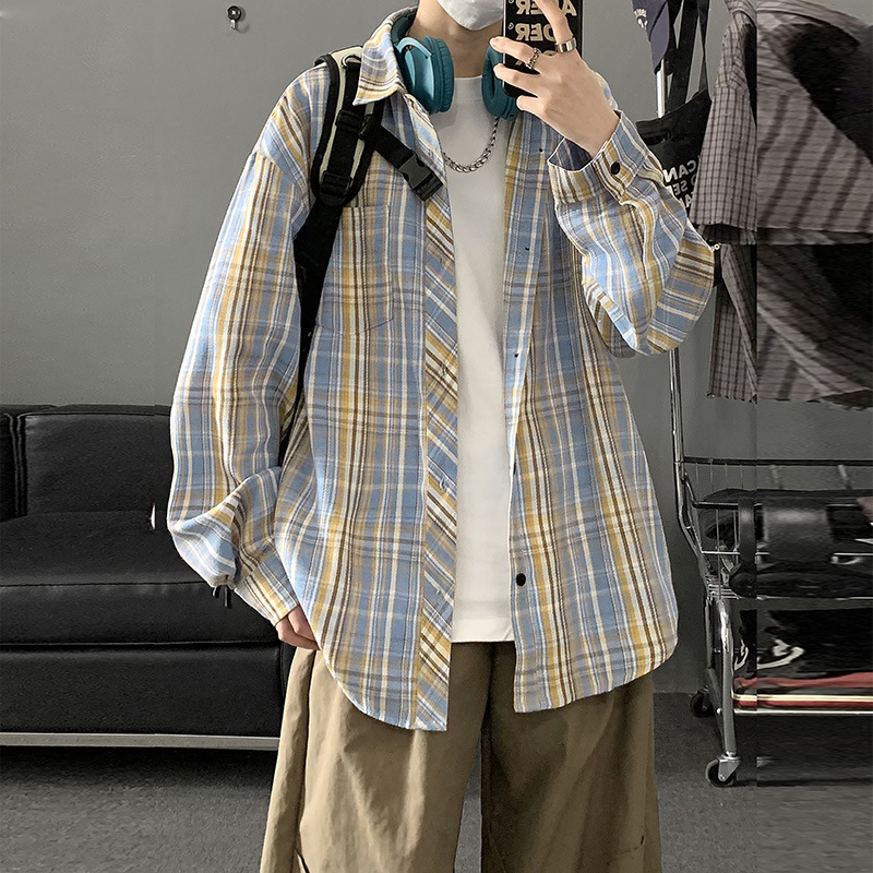 Ανδρικό βαρύ καρό πουκάμισο, 2025 νέα μόδα, street style, φαρδιά γραμμή, μακρυμάνικο πουκάμισο-ζακέτα