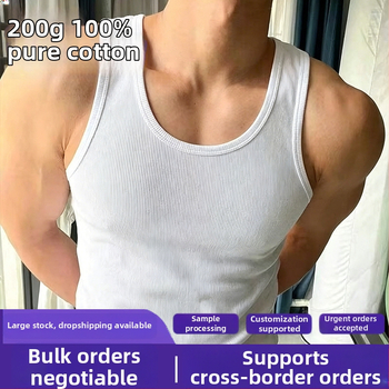 Pánske tielko zo 100 % bavlny, hrubý rebrovaný úplet 2x2, americký štýl, ťažká gramáž, úzky strih na letné fitness