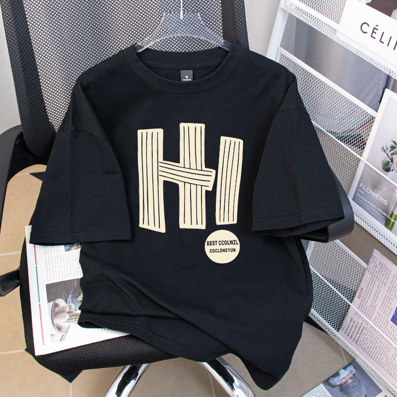 Καλοκαιρινό unisex μπλουζάκι από βαμβάκι, κοντό μανίκι, χαλαρή γραμμή, στρογγυλός λαιμός, εκτύπωση με γράμματα